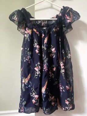 Elena Baldi Navy Floral Skirt with Pink & Orange Blooms